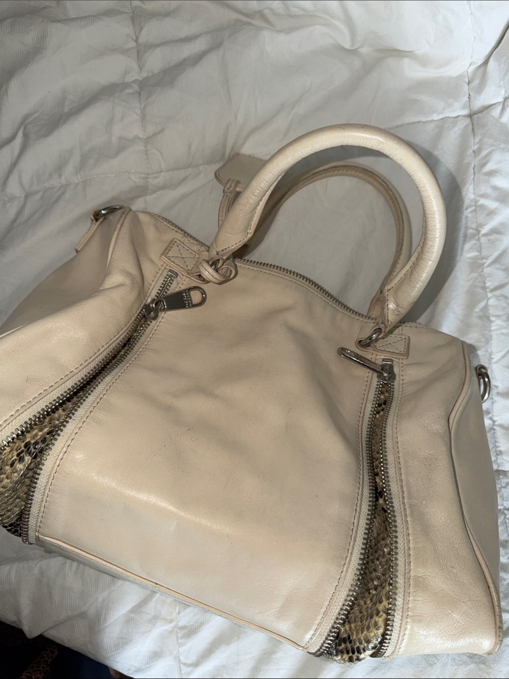 Cream Leather Tote Handbag - Badgley Mischia